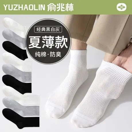 白色袜子男士中筒袜夏季薄款网眼透气纯棉防臭短袜运动吸汗春秋款商品大图