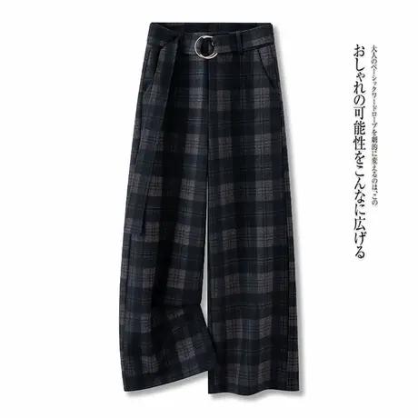 拉夏贝尔抓毛阔腿裤女秋季厚实中老年妈妈裤子宽松高腰格子直筒裤商品大图