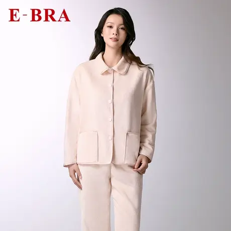 安莉芳官方奥莱E-BRA宽松舒适秋冬厚款睡衣开衫珊瑚绒家居服套装商品大图