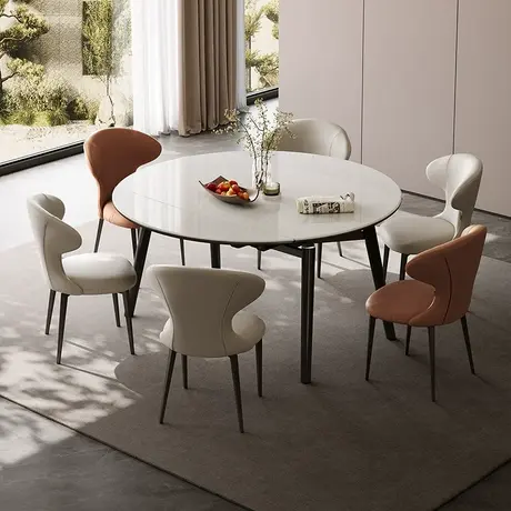 全友家居现代简约可伸缩可变圆吃饭桌子客厅家用微晶石餐桌商品大图