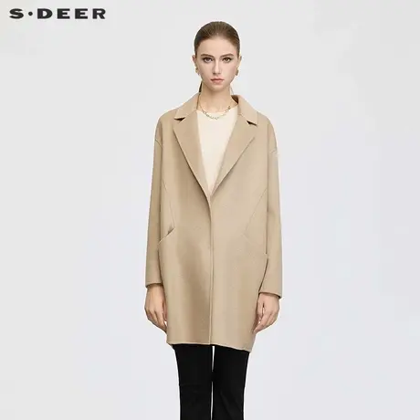【sdeer奥莱】圣迪奥女装25年新品西装领双面呢茧型大衣S25462501商品大图
