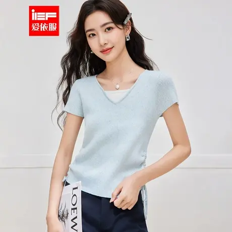 IEF/爱依服T恤2025夏季新款通勤气质温柔女人味假两件女毛织上衣图片