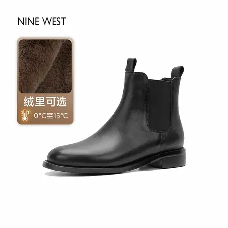 奥莱专供Nine West/玖熙英伦风复古圆头切尔西靴烟筒靴粗跟短靴冬图片