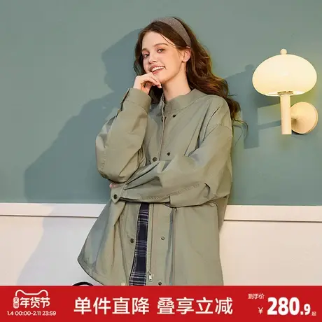 唐狮2026春季新款女立领短款外套女士高级感慵懒宽松英伦风小个子图片