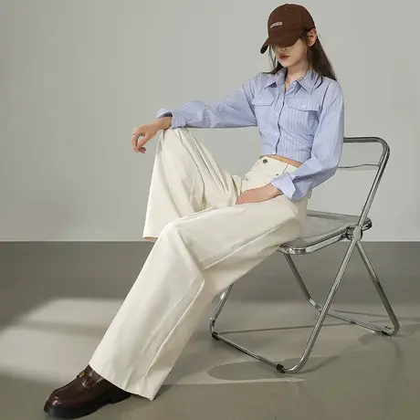 唐狮秋季新款女休闲裤宽松阔腿休闲显瘦竖插袋纱卡长裤工装裤tuTA商品大图