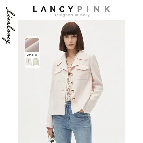 【意大利设计】朗姿法式复古粉色西装西服外套女2022年春季新款图片