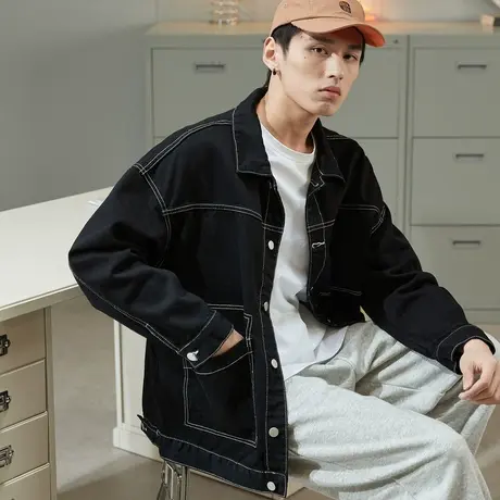唐狮男士牛仔夹克春季新款牛仔外套休闲时尚潮外套男高级帅气图片