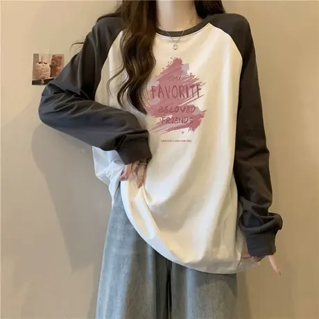 ins超火德绒保暖外穿秋衣加绒打底衫女内搭冬季宽松插肩长袖T恤图片