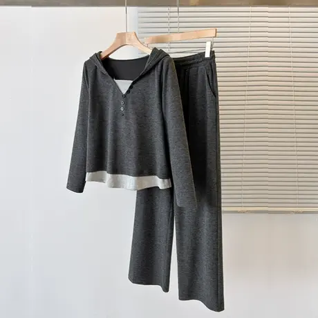 享永子【休闲假日】休闲卫衣阔腿裤两件套连帽显瘦减龄运动套装女图片