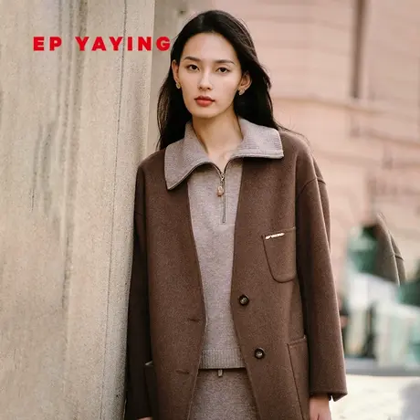 [牦牛绒]EP雅莹女装 绵羊毛混纺无领式大衣外套秋冬商场同款8405C商品大图