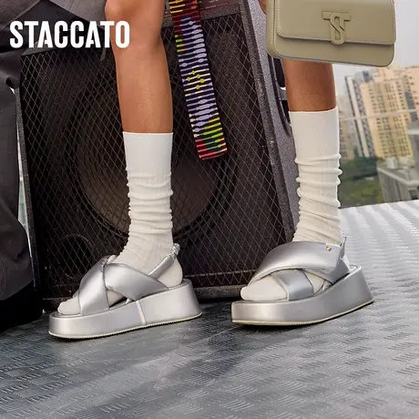 思加图新款厚底凉鞋休闲运动凉鞋沙滩凉鞋女银色S2302BL3商品大图