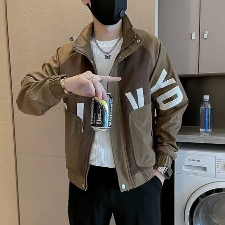 重磅潮牌字母外套春秋季2023新款拼接工装夹克男装痞帅高级感褂子商品大图