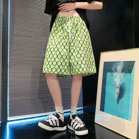 冰丝速干沙滩裤男夏季潮牌花短裤美式宽松居家睡裤休闲薄款大裤衩商品大图