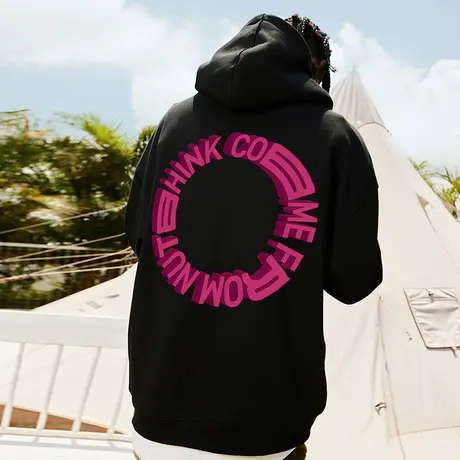 Nuthink美式潮牌重磅420g加绒字母连帽卫衣男oversize情侣外套潮图片