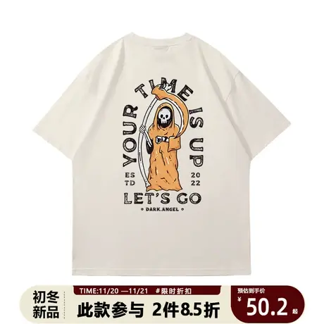 纯棉情侣短袖亚文化朋克摇滚骷髅街头风大码古着美式上衣中袖T恤商品大图