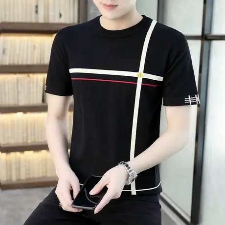 潮牌短袖T恤男夏季韩版修身冰丝打底针织衫薄款情侣蜜蜂刺绣体恤商品大图