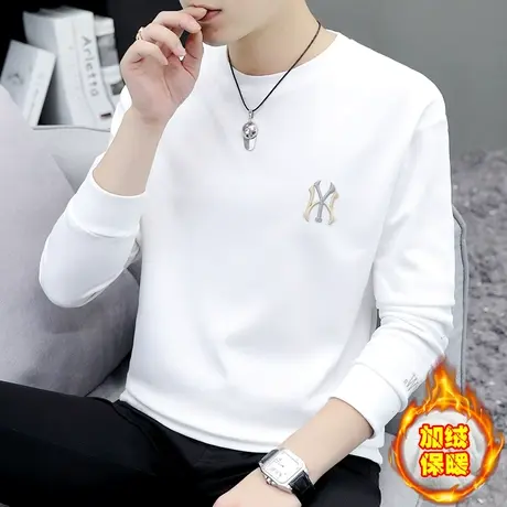 卫衣男款加绒加厚休闲秋冬季保暖内搭上衣ins潮流刺绣帅气长袖t恤图片