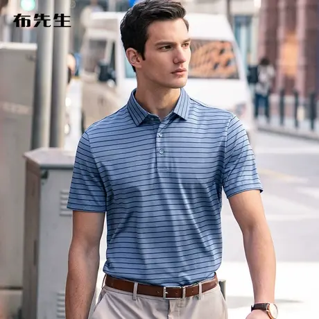 MrBu布先生100%桑蚕丝易打理衬衫式翻领短袖T恤条纹Polo男AT11171商品大图