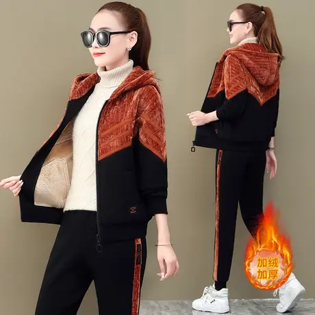 加绒加厚运动套装女秋冬季时尚洋气休闲服羊羔绒卫衣女外套两件套商品大图