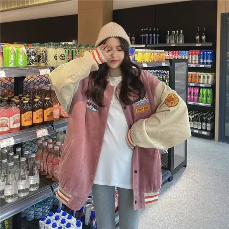 灯芯绒外套女春秋百搭2023新款美式棒球服宽松甜酷长袖上衣ins潮商品大图