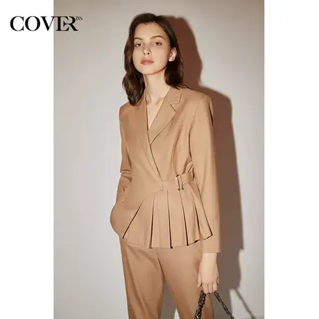 COVER冬季羊毛侧边拼接压褶西装外套图片