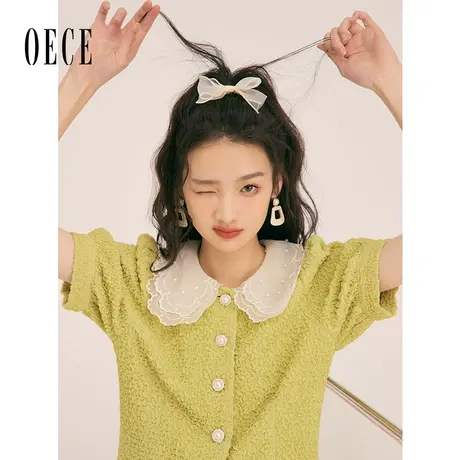 Oece上衣设计感小众春夏新款女装高级感衬衫娃娃领短袖衬衣商品大图