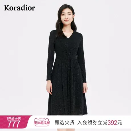 珂莱蒂尔时尚气质优雅长袖连衣裙女细闪中长款裙子2022年冬季新款商品大图