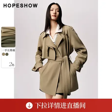 【直播专享】秋季插肩袖双排扣翻领一手长风衣90123290701红袖商品大图