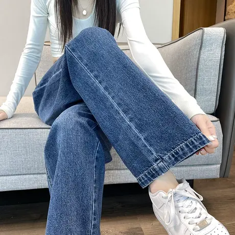 高腰阔腿牛仔裤女2023春秋新款显瘦百搭垂感复古水洗直筒拖地裤子商品大图