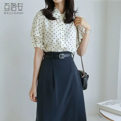 百洛安时尚波点衬衫女夏季新款简约设计感上衣通勤OL短袖大码衬衣图片