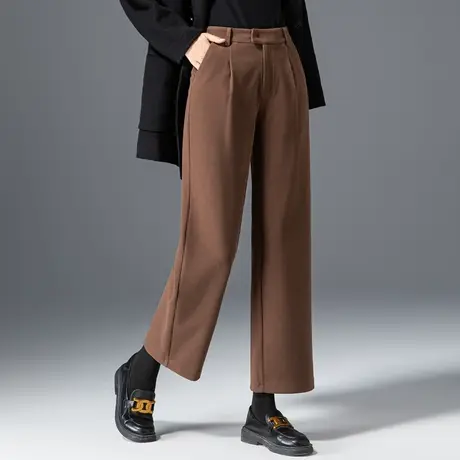 高腰毛呢阔腿裤女秋冬2024新款宽松休闲裤冬季妈妈裤子九分直筒裤商品大图