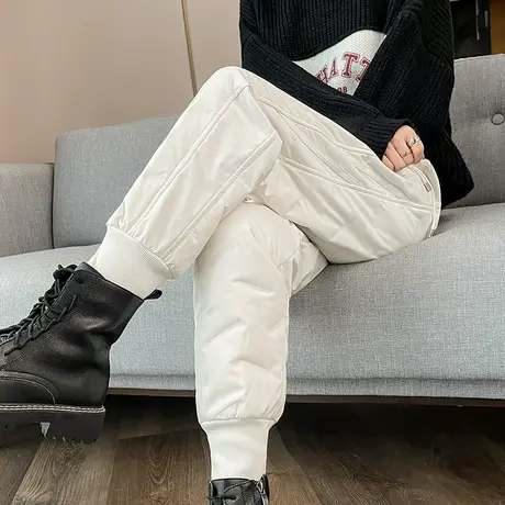 白鸭绒美式工装羽绒裤女冬季外穿2023新款高腰户外加厚保暖棉裤子图片