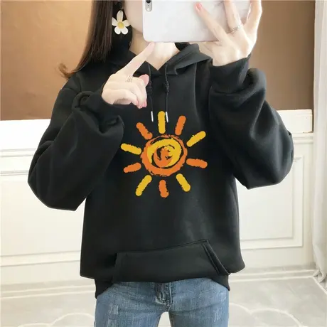 卫衣温柔风女2024秋冬季加绒日系古着宽松韩版bf连帽外套ins潮图片