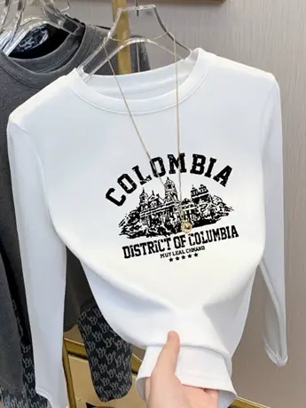 白色仿棉长袖t恤女2023新款欧货春秋装冬季加绒内搭打底衫上衣服图片