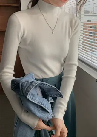 2024新款春秋冬半高领加绒洋气打底衫内搭白色德绒长袖t恤女上衣图片