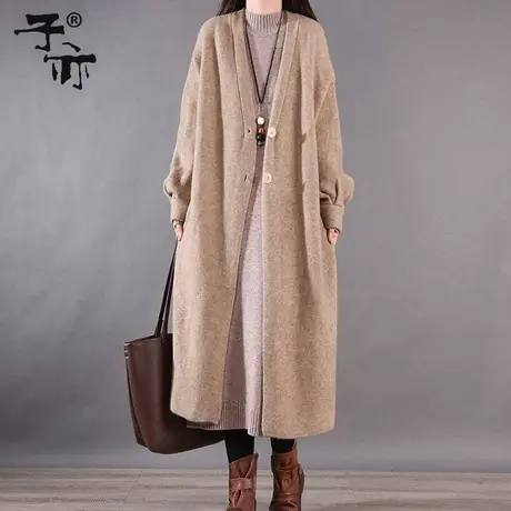 子亦2023冬装新款中长款休闲百搭宽松大码针织开衫外套商品大图
