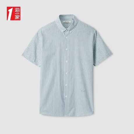 海一家商务休闲条纹衬衣夏季制扣领时尚简约男士短袖衬衫商品大图