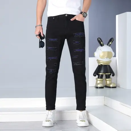 Modi Nick/摩帝尼克休闲高街做旧牛仔裤直筒复古刮烂裤子男士直脚商品大图