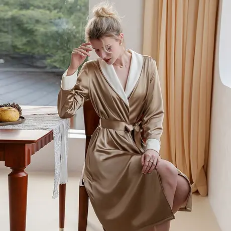 睡衣女秋冬法兰绒加厚加长款珊瑚绒睡袍冬季加绒保暖浴衣女士浴袍商品大图