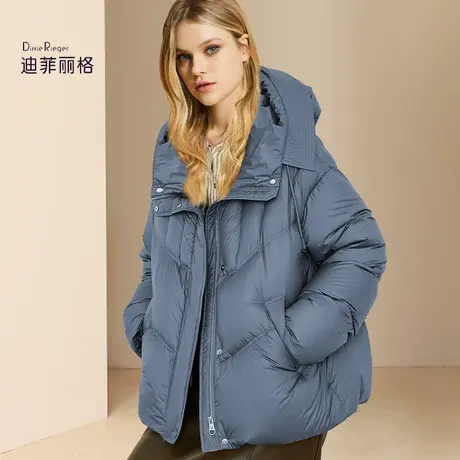 迪菲丽格时尚简约白鸭绒羽绒服女2023新款冬季宽松中长款连帽外套商品大图