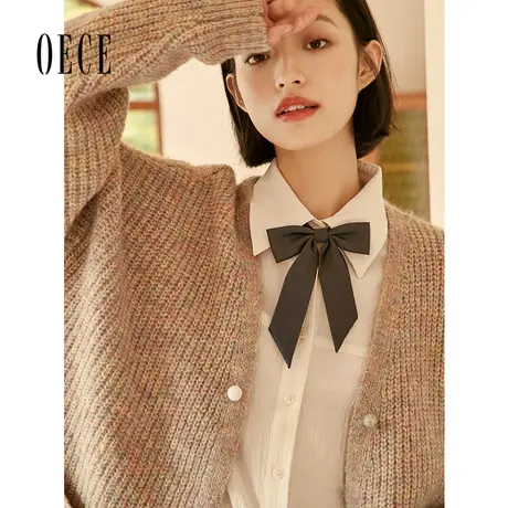 Oece复古慵懒风针织衫2022秋冬季新款女装宽松毛衣开衫外套女春秋商品大图