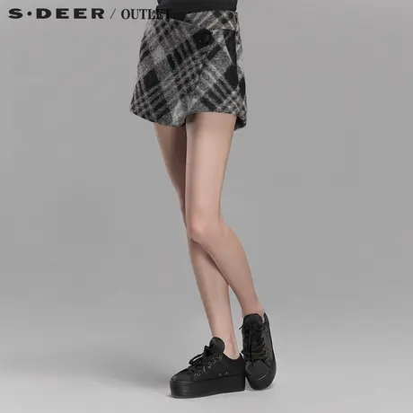 s.deer圣迪奥女装秋冬新款裤裙靴裤阔腿裤毛呢短裤S14480956商品大图