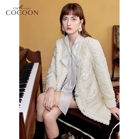 miss COCOON纯色皮草2022冬装新款女装小香风时髦小个子羊毛外套商品大图