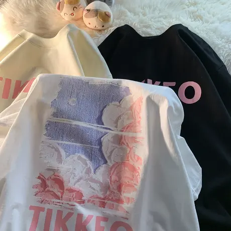 油画立体感短袖男夏季T恤雪山设计感百搭ins五分袖日系情侣上衣服商品大图