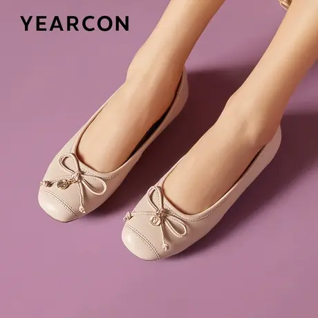 意尔康小香风法式单鞋2024春季新款复古蝴蝶结软底羊皮瓢鞋平底鞋商品大图