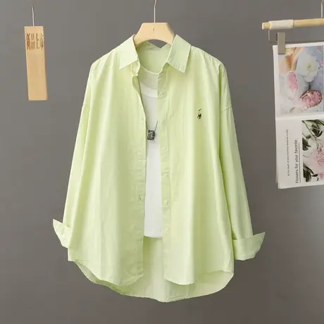 绿色衬衫外套女2024新款春秋季内搭设计感小众衬衣小个子长袖上衣图片