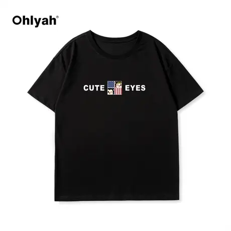 Ohlyah春夏新款短袖t恤女宽松纯棉休闲学院风卡通印花情侣款上衣商品大图
