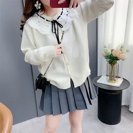 高级感洋气甜美蕾丝边娃娃领毛衣开衫女春季新款减龄针织外套上衣商品大图