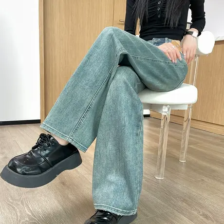 窄版阔腿牛仔裤女春秋2024新款高腰显瘦宽松垂感百搭直筒拖地裤子商品大图