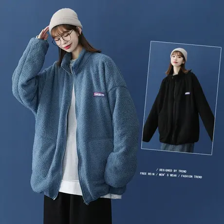 羊羔绒外套男秋冬季棉衣韩版加绒加厚棉服情侣抓绒羊羔毛棉袄上衣图片